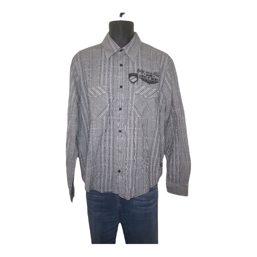 Gin Tonic Mens Size M Button Up Shirt Long Sleeve Striped Casual Embroidered Top